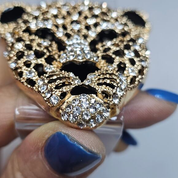 Crystal Tiger Head New! Gold/black rhinestones Brouch. Bling.‎ Mob wife. … - Picture 9 of 13